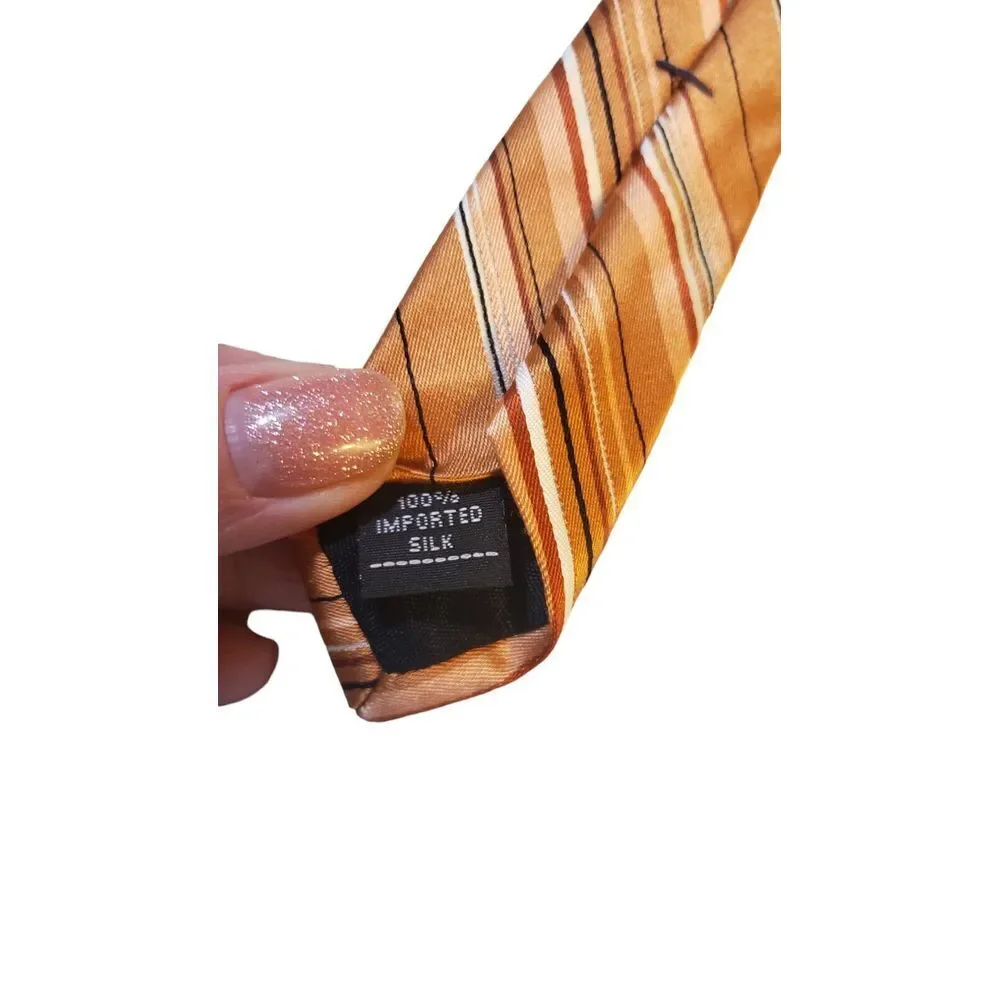 Croft &‎ Barrow Men's Repp Orange Striped 100% Silk Neck Tie Made in USA